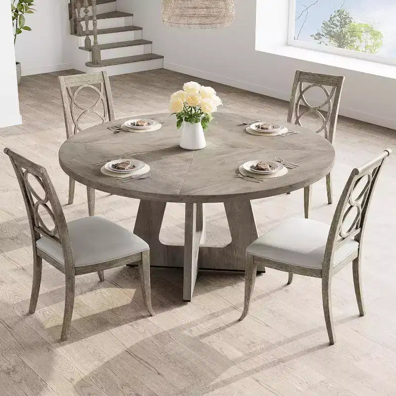 Table à manger ronde de 47 pouces avec étagère de rangement et plateau en bois, table à dîner pour 4 personnes, table de ferme circulaire pour salle à manger/salon, cuisine