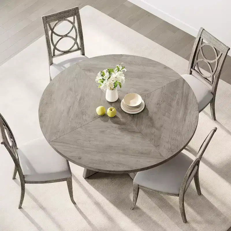 Table à manger ronde de 47 pouces avec étagère de rangement et plateau en bois, table à dîner pour 4 personnes, table de ferme circulaire pour salle à manger/salon, cuisine