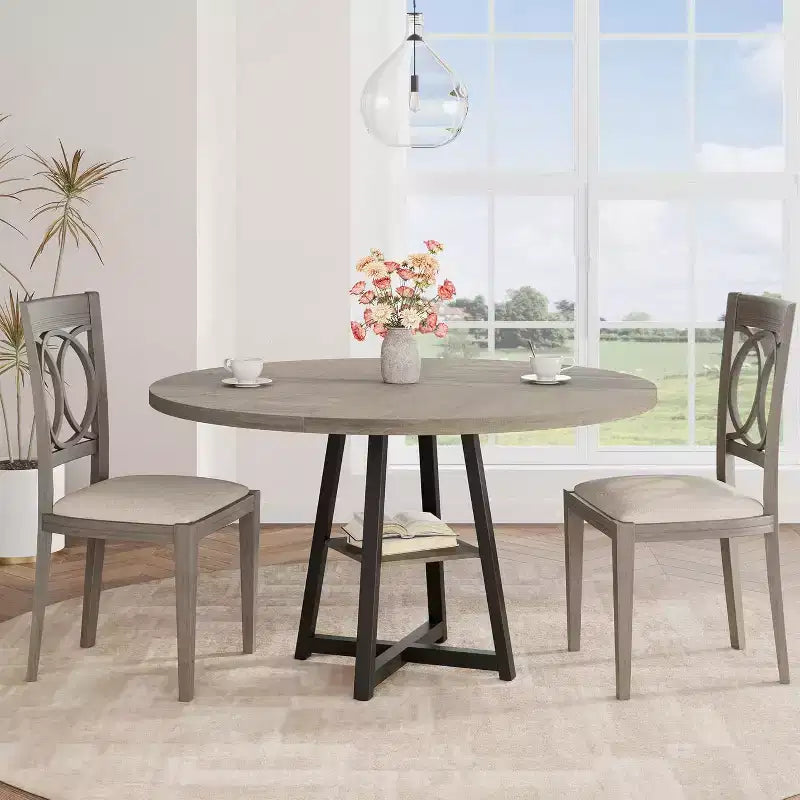 Table à manger ronde de 47 pouces avec étagère de rangement et plateau en bois, table à dîner pour 4 personnes, table de ferme circulaire pour salle à manger/salon, cuisine