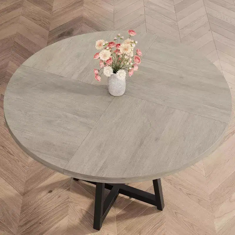 Table à manger ronde de 47 pouces avec étagère de rangement et plateau en bois, table à dîner pour 4 personnes, table de ferme circulaire pour salle à manger/salon, cuisine