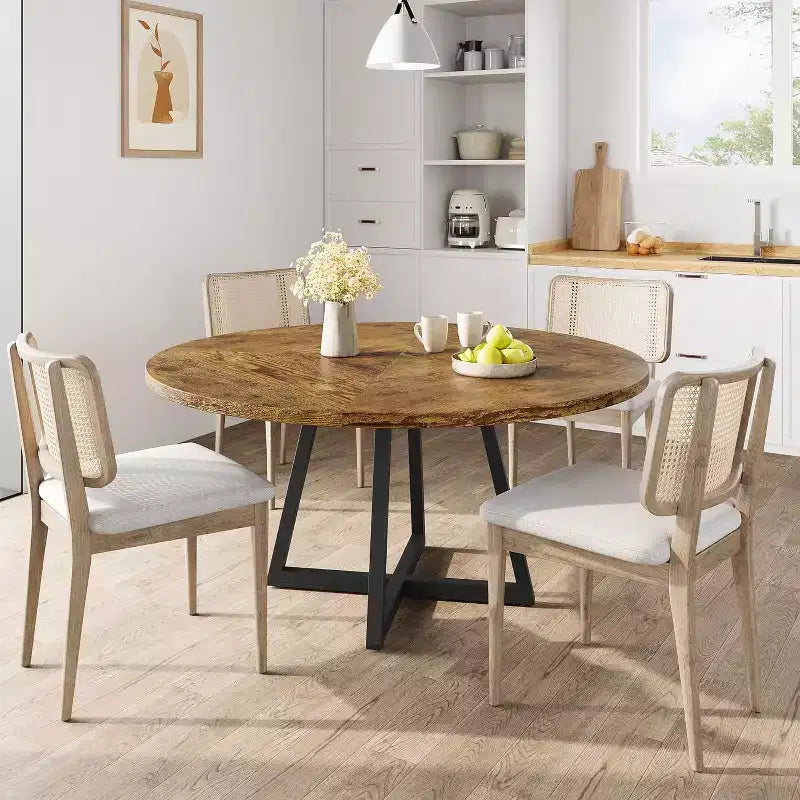 Table à manger ronde de 47 pouces avec étagère de rangement et plateau en bois, table à dîner pour 4 personnes, table de ferme circulaire pour salle à manger/salon, cuisine