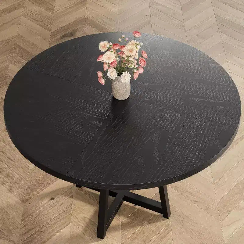 Table à manger ronde de 47 pouces avec étagère de rangement et plateau en bois, table à dîner pour 4 personnes, table de ferme circulaire pour salle à manger/salon, cuisine