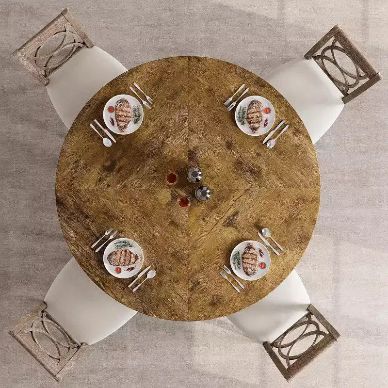 Table à manger ronde de 47 pouces avec étagère de rangement et plateau en bois, table à dîner pour 4 personnes, table de ferme circulaire pour salle à manger/salon, cuisine