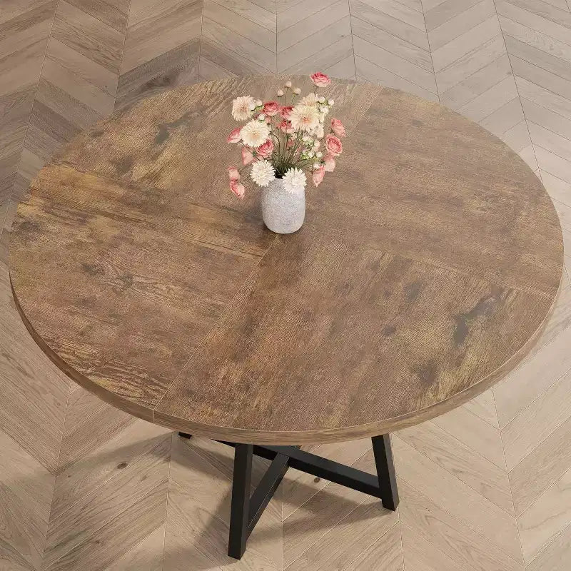 Table à manger ronde de 47 pouces avec étagère de rangement et plateau en bois, table à dîner pour 4 personnes, table de ferme circulaire pour salle à manger/salon, cuisine