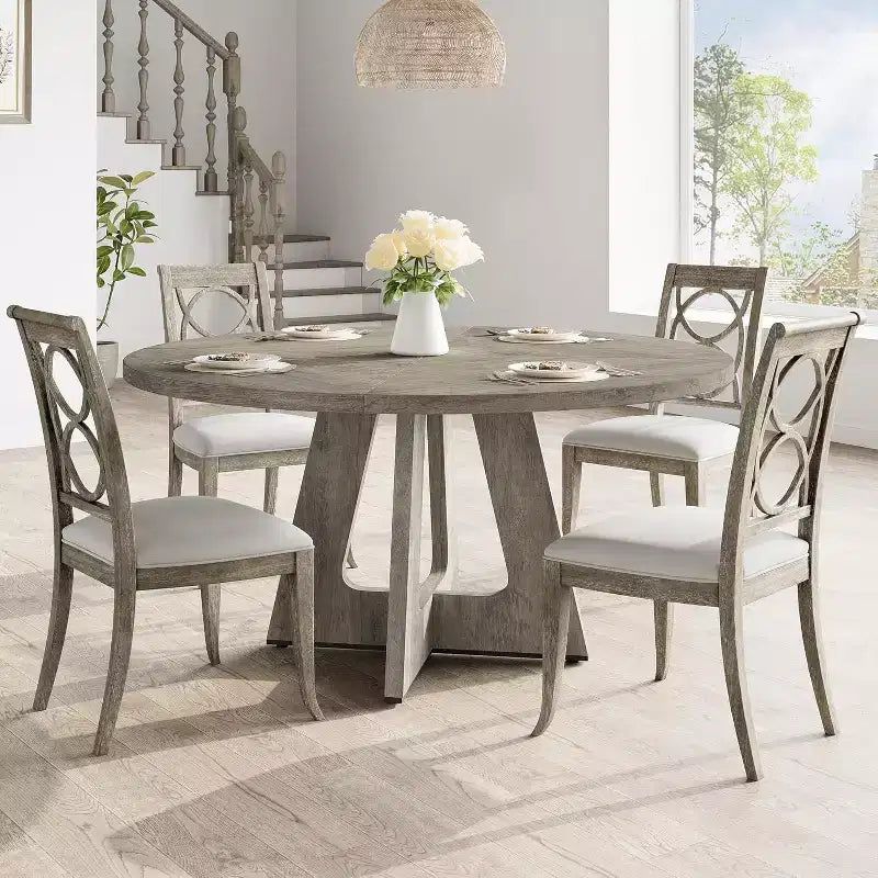 Table à manger ronde de 47 pouces avec étagère de rangement et plateau en bois, table à dîner pour 4 personnes, table de ferme circulaire pour salle à manger/salon, cuisine