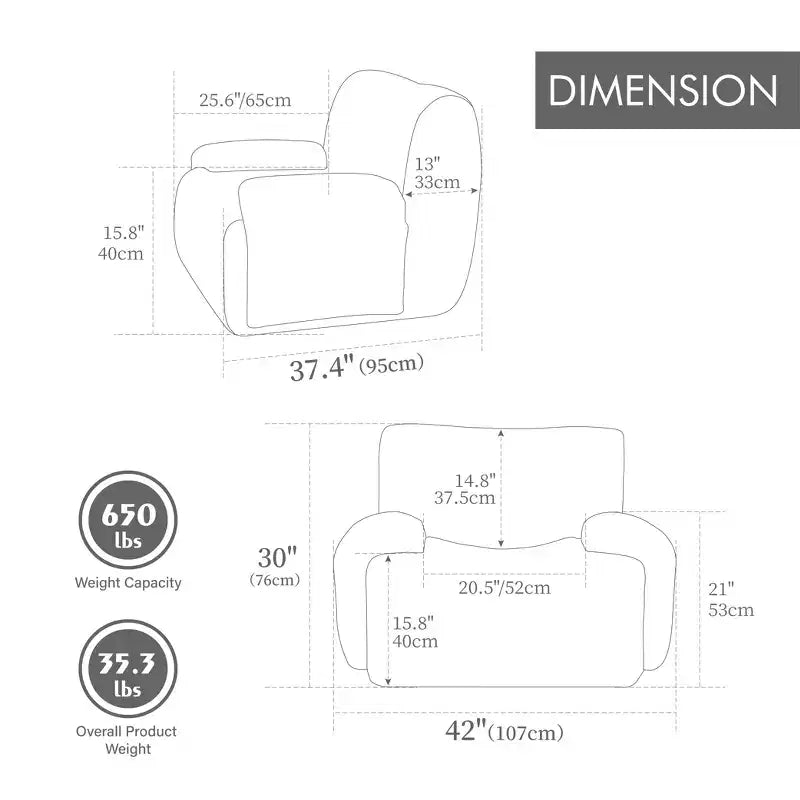 TUYOHW Fauteuil d'appoint surdimensionné sans accoudoirs de 42 po de large, fauteuil en chenille rembourré avec siège profond, canapé de salon pour salon, appartement, chambre à coucher