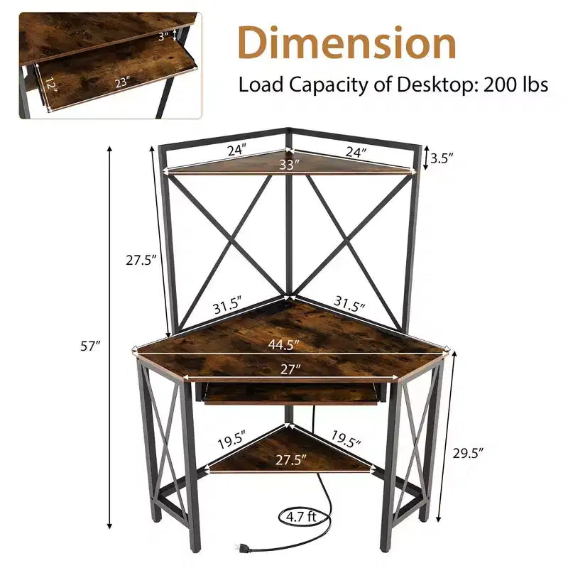 Costway Bureau d'Angle Informatique Compact avec Étagères et Tablette Coulissante pour Clavier Marron Rustique