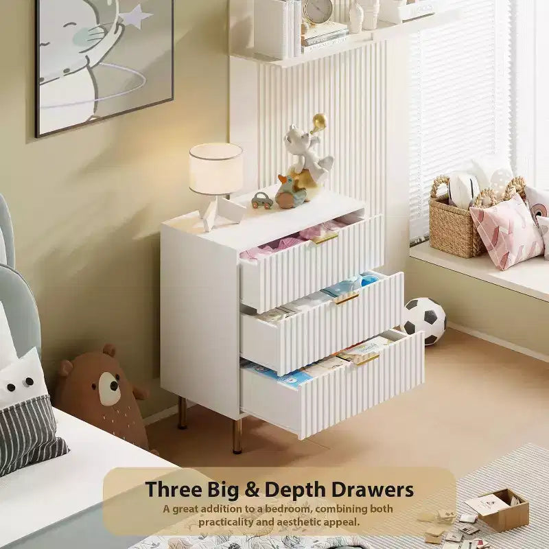 Meuble à 3 tiroirs motif zèbre, blanc, texture minimaliste, rangement de vêtements et d'articles divers pour chambre et salon