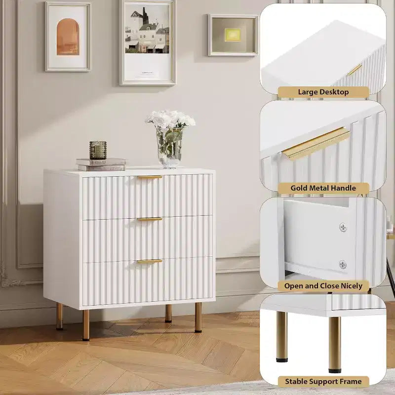 Meuble à 3 tiroirs motif zèbre, blanc, texture minimaliste, rangement de vêtements et d'articles divers pour chambre et salon