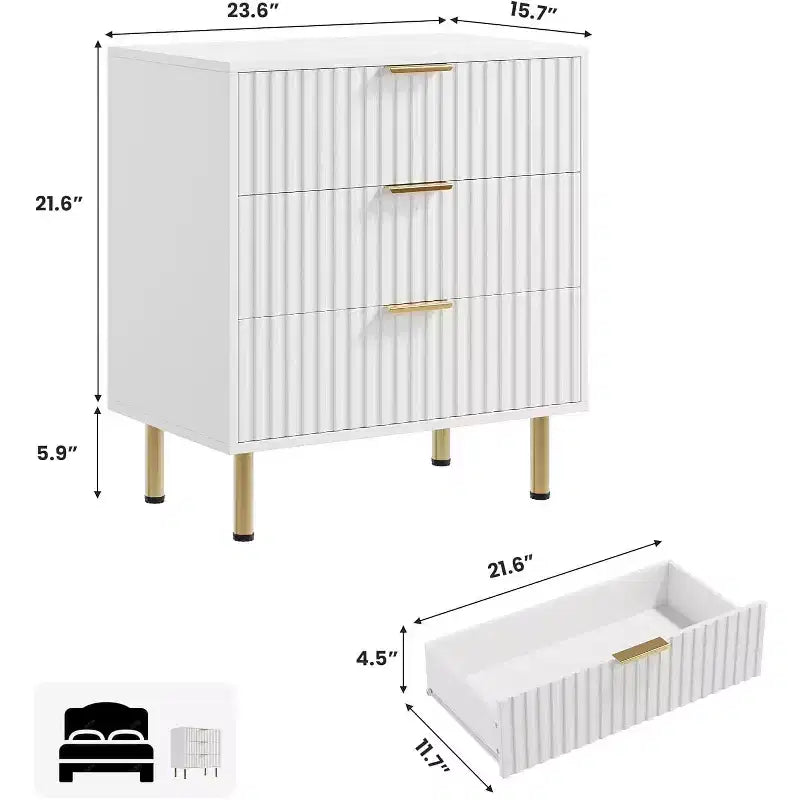 Meuble à 3 tiroirs motif zèbre, blanc, texture minimaliste, rangement de vêtements et d'articles divers pour chambre et salon