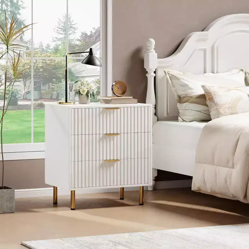 Meuble à 3 tiroirs motif zèbre, blanc, texture minimaliste, rangement de vêtements et d'articles divers pour chambre et salon