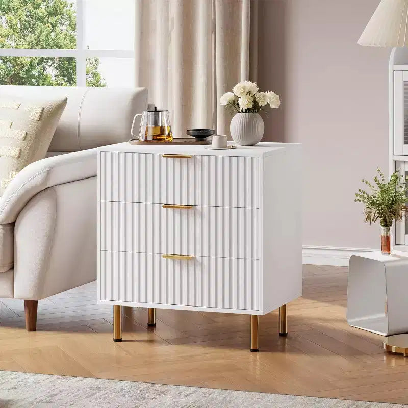 Meuble à 3 tiroirs motif zèbre, blanc, texture minimaliste, rangement de vêtements et d'articles divers pour chambre et salon
