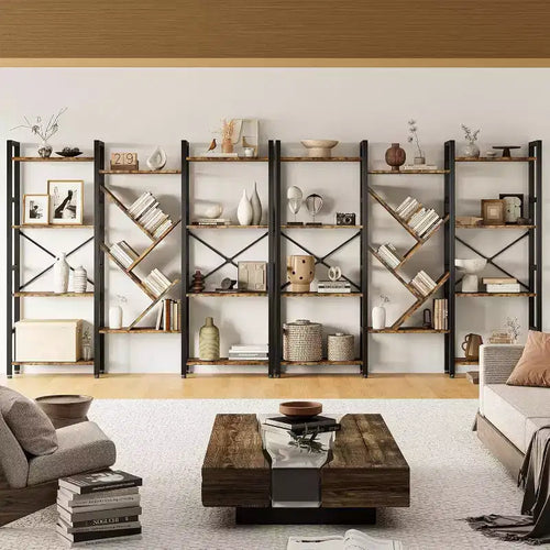 Étagère à 5 niveaux, étagère de présentation, grande bibliothèque, étagère rustique en bois pour chambre, salon, maison et bureau.