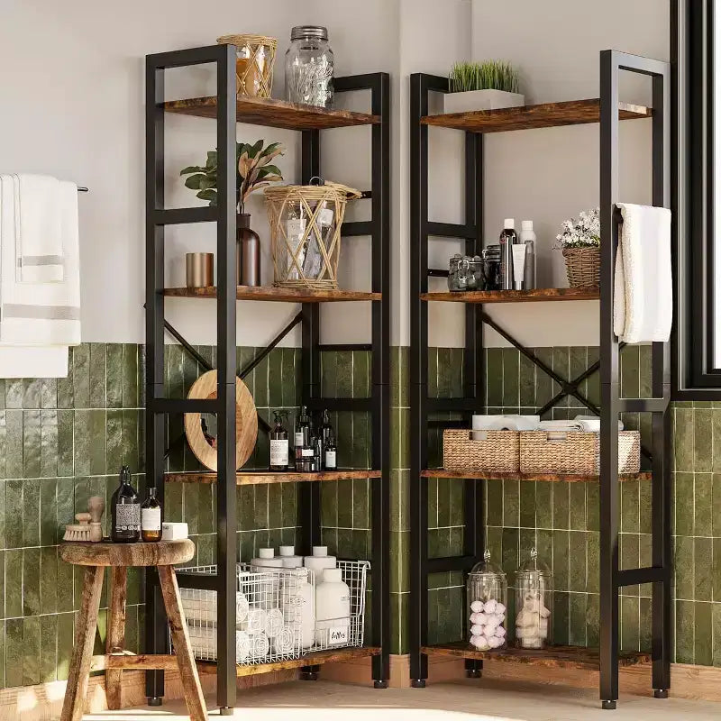Étagère à 5 niveaux, étagère de présentation, grande bibliothèque, étagère rustique en bois pour chambre, salon, maison et bureau.