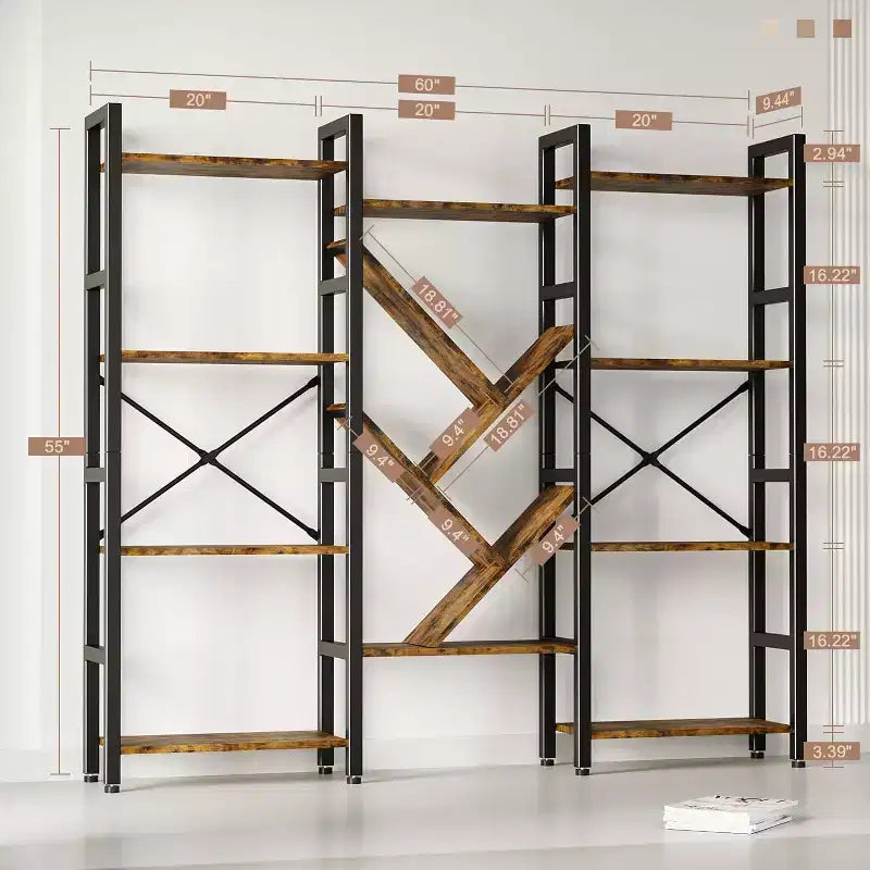 Étagère à 5 niveaux, étagère de présentation, grande bibliothèque, étagère rustique en bois pour chambre, salon, maison et bureau.