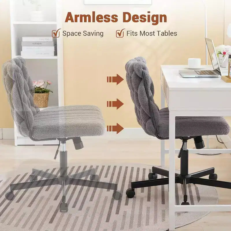 Chaise de bureau pivotante moderne, chaise de bureau ergonomique pivotante, chaise roulante sans accoudoirs à piètement croisé d'une capacité de 300 lb, assise large, hauteur réglable