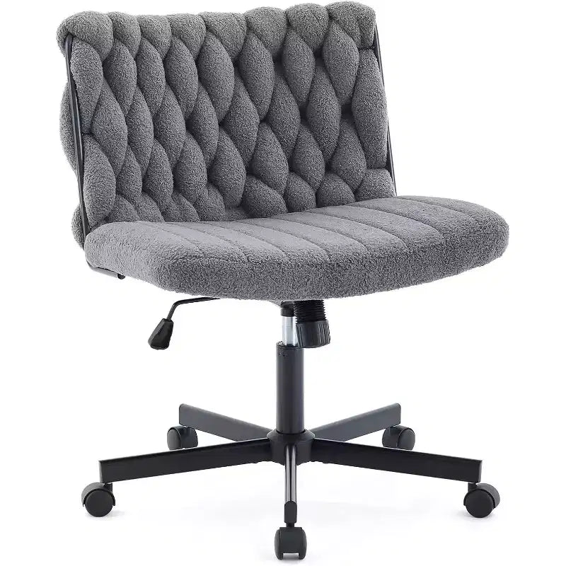 Chaise de bureau pivotante moderne, chaise de bureau ergonomique pivotante, chaise roulante sans accoudoirs à piètement croisé d'une capacité de 300 lb, assise large, hauteur réglable