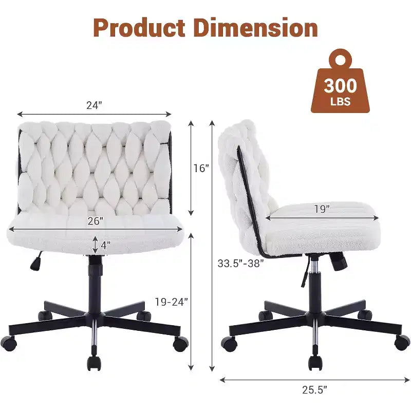 Chaise de bureau pivotante moderne, chaise de bureau ergonomique pivotante, chaise roulante sans accoudoirs à piètement croisé d'une capacité de 300 lb, assise large, hauteur réglable