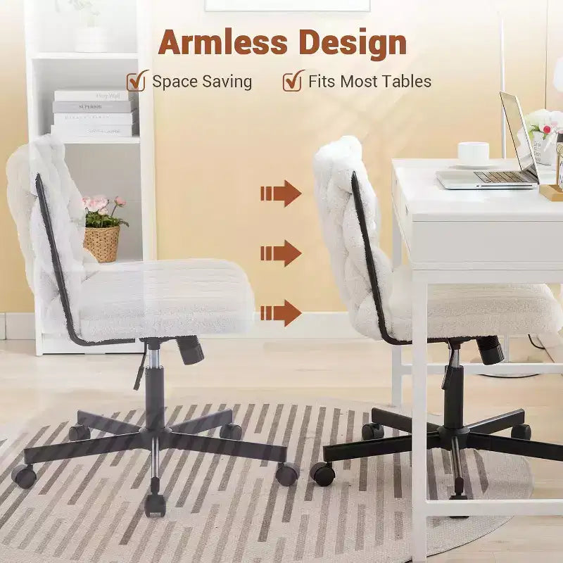 Chaise de bureau pivotante moderne, chaise de bureau ergonomique pivotante, chaise roulante sans accoudoirs à piètement croisé d'une capacité de 300 lb, assise large, hauteur réglable