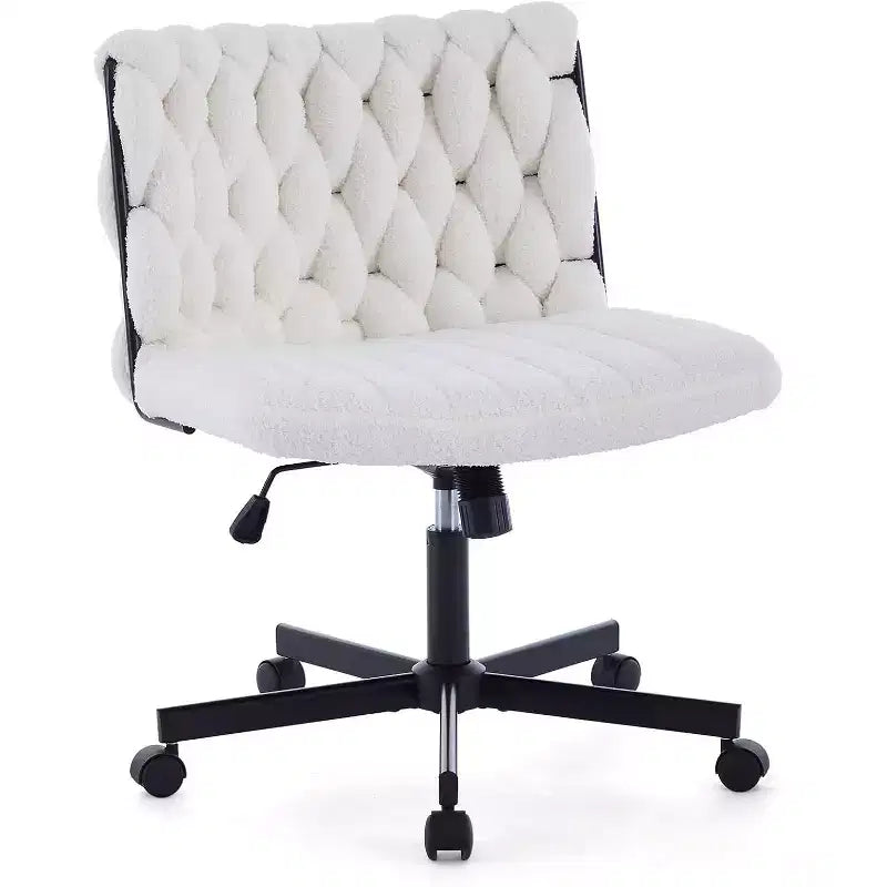 Chaise de bureau pivotante moderne, chaise de bureau ergonomique pivotante, chaise roulante sans accoudoirs à piètement croisé d'une capacité de 300 lb, assise large, hauteur réglable