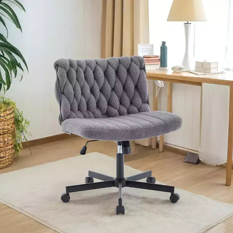 Chaise de bureau pivotante moderne, chaise de bureau ergonomique pivotante, chaise roulante sans accoudoirs à piètement croisé d'une capacité de 300 lb, assise large, hauteur réglable
