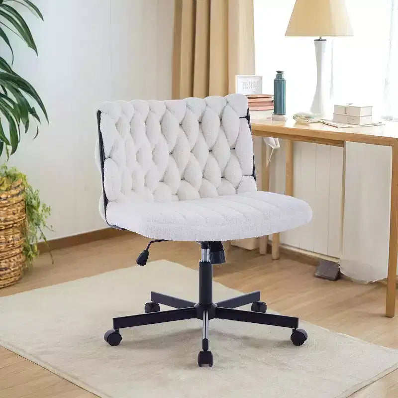Modern Swivel Office Chair, Ergonomic Swivel Office Chair, 300lbs Capacity Cross Legged Armless Rolling Chair, Wide Seat, Adjustable Height
