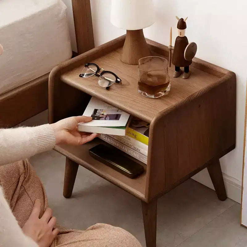 Table de chevet en bois de hêtre massif, table de chevet minimaliste et moderne avec étagère ouverte, meuble de chevet pour chambre ou salon - Panipeachy