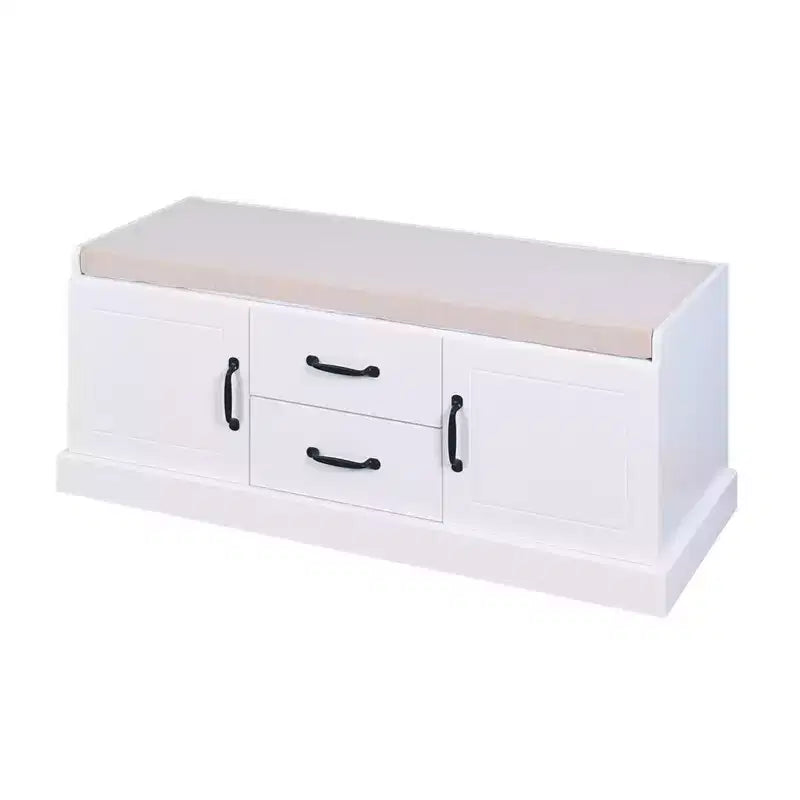 Banc de rangement en bois, meuble de rangement pour entrée avec coussin amovible, banc de rangement rembourré pour entrée, couloir, chambre, salon, blanc 2