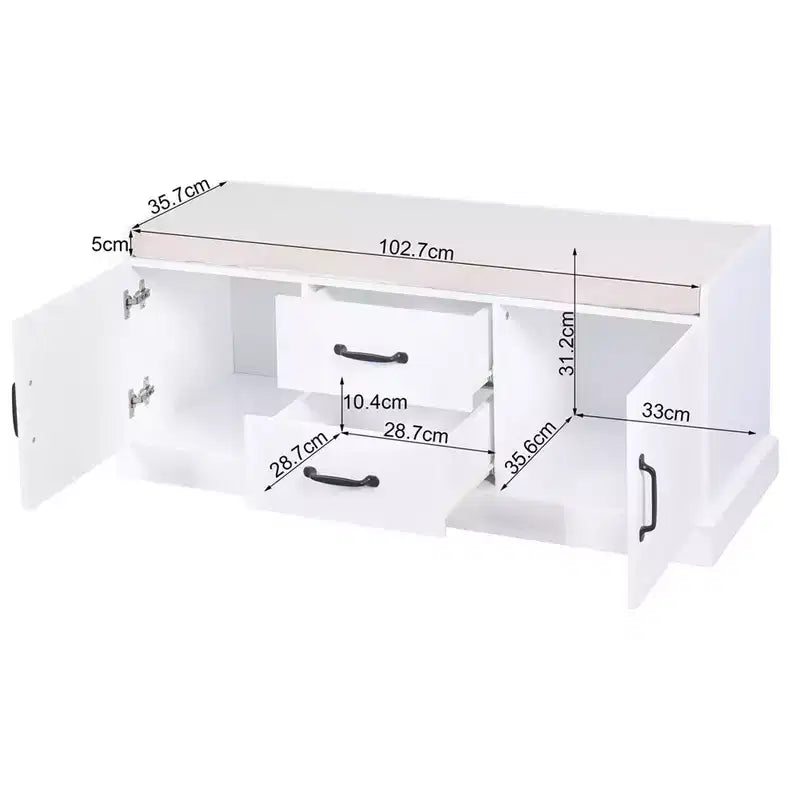 Banc de rangement en bois, meuble de rangement pour entrée avec coussin amovible, banc de rangement rembourré pour entrée, couloir, chambre, salon, blanc 2