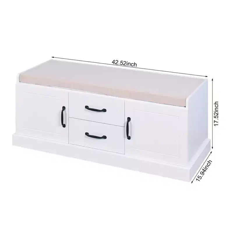 Banc de rangement en bois, meuble de rangement pour entrée avec coussin amovible, banc de rangement rembourré pour entrée, couloir, chambre, salon, blanc 2