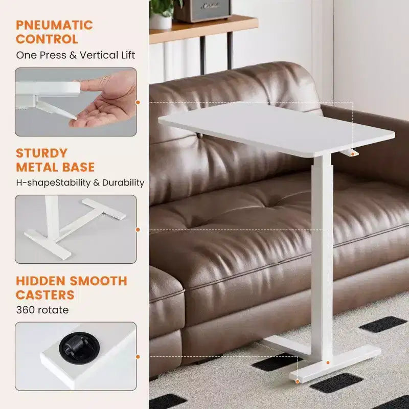 TUYOHW Table de lit réglable avec roulettes, bureau mobile pour ordinateur portable avec roulettes verrouillables, bureau portable pour le bureau et la maison