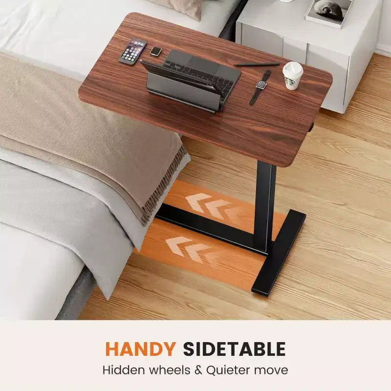 TUYOHW Table de lit réglable avec roulettes, bureau mobile pour ordinateur portable avec roulettes verrouillables, bureau portable pour le bureau et la maison