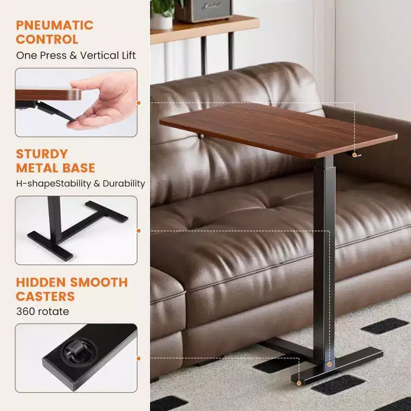TUYOHW Table de lit réglable avec roulettes, bureau mobile pour ordinateur portable avec roulettes verrouillables, bureau portable pour le bureau et la maison