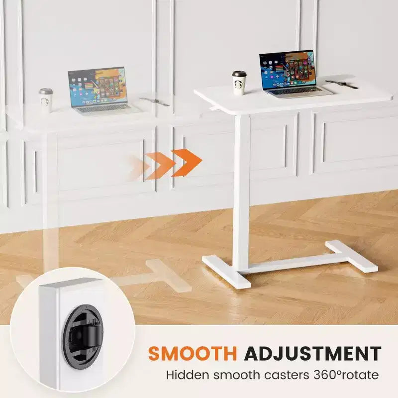 TUYOHW Table de lit réglable avec roulettes, bureau mobile pour ordinateur portable avec roulettes verrouillables, bureau portable pour le bureau et la maison
