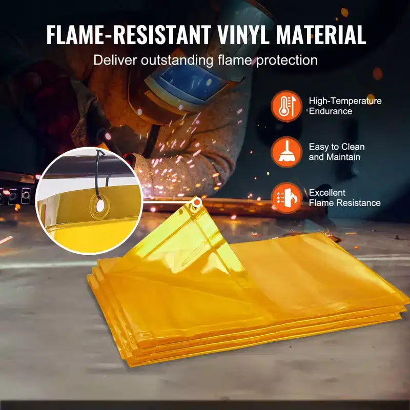 Écran de soudage VEVOR avec cadre, écrans de rideau de soudage à 3 panneaux de 1,8 m x 1,8 m, écran de protection de soudage en vinyle résistant à la flamme sur 12 roues pivotantes, jaune