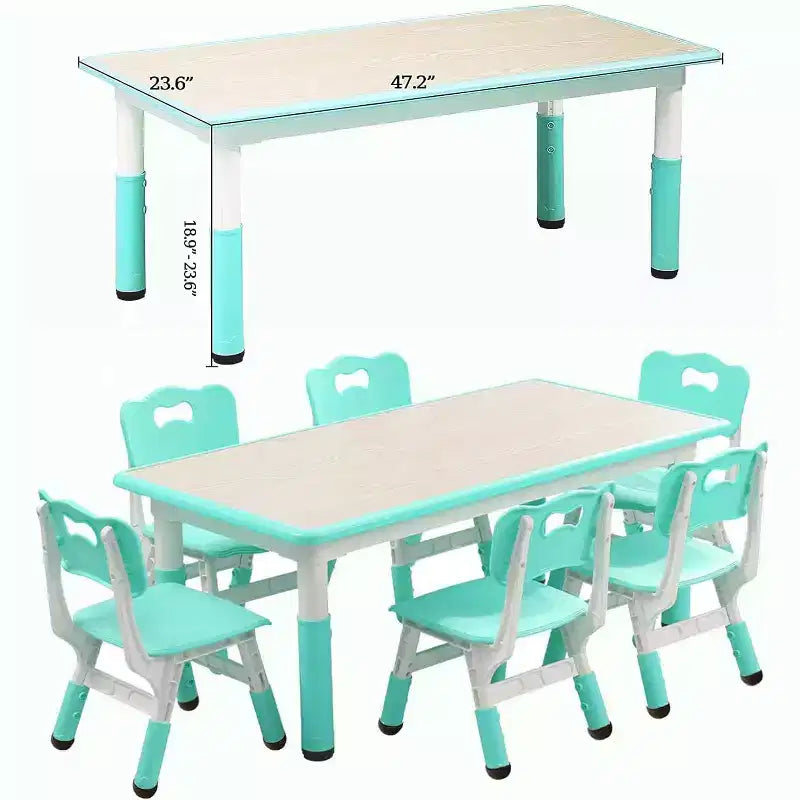 Ensemble Table et Chaises pour Enfants, Bureau Réglable en Hauteur avec 6 Sièges pour 2-10 Ans, Max 136 kg, Table Multi-Activités pour Enfants Crèches, Maison