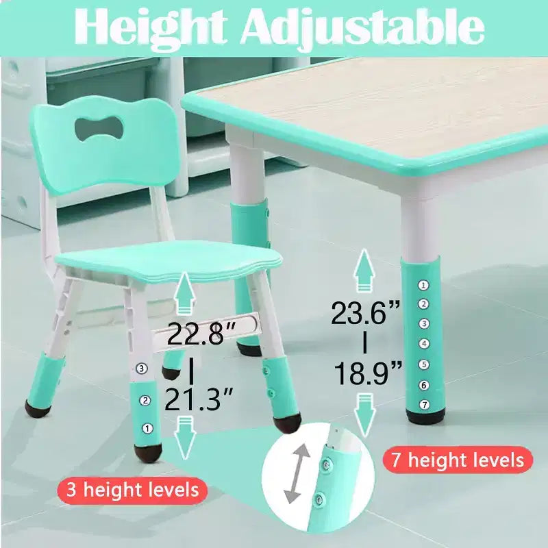 Ensemble Table et Chaises pour Enfants, Bureau Réglable en Hauteur avec 6 Sièges pour 2-10 Ans, Max 136 kg, Table Multi-Activités pour Enfants Crèches, Maison