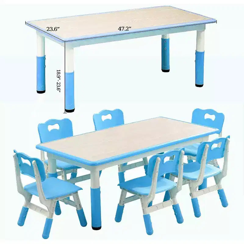 Ensemble Table et Chaises pour Enfants, Bureau Réglable en Hauteur avec 6 Sièges pour 2-10 Ans, Max 136 kg, Table Multi-Activités pour Enfants Crèches, Maison