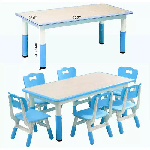Ensemble Table et Chaises pour Enfants, Bureau Réglable en Hauteur avec 6 Sièges pour 2-10 Ans, Max 136 kg, Table Multi-Activités pour Enfants Crèches, Maison
