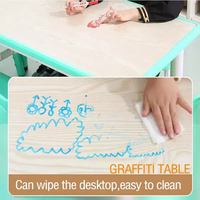 Ensemble Table et Chaises pour Enfants, Bureau Réglable en Hauteur avec 6 Sièges pour 2-10 Ans, Max 136 kg, Table Multi-Activités pour Enfants Crèches, Maison