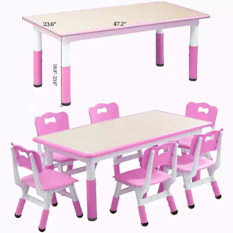 Ensemble Table et Chaises pour Enfants, Bureau Réglable en Hauteur avec 6 Sièges pour 2-10 Ans, Max 136 kg, Table Multi-Activités pour Enfants Crèches, Maison