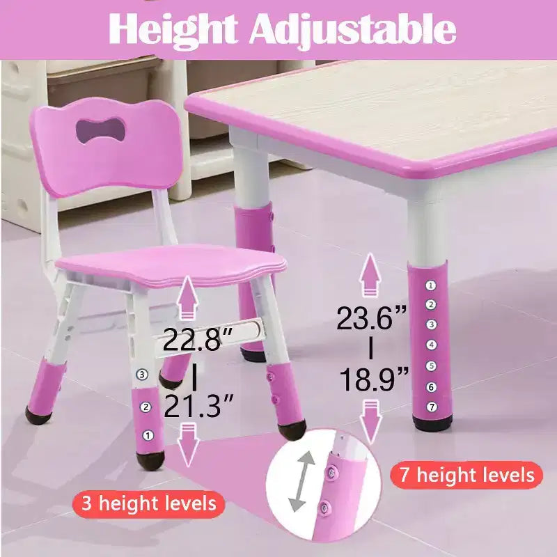 Ensemble Table et Chaises pour Enfants, Bureau Réglable en Hauteur avec 6 Sièges pour 2-10 Ans, Max 136 kg, Table Multi-Activités pour Enfants Crèches, Maison