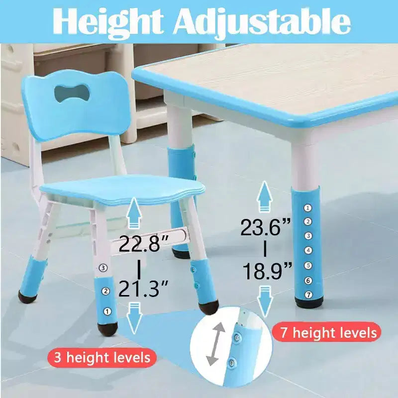 Ensemble Table et Chaises pour Enfants, Bureau Réglable en Hauteur avec 6 Sièges pour 2-10 Ans, Max 136 kg, Table Multi-Activités pour Enfants Crèches, Maison