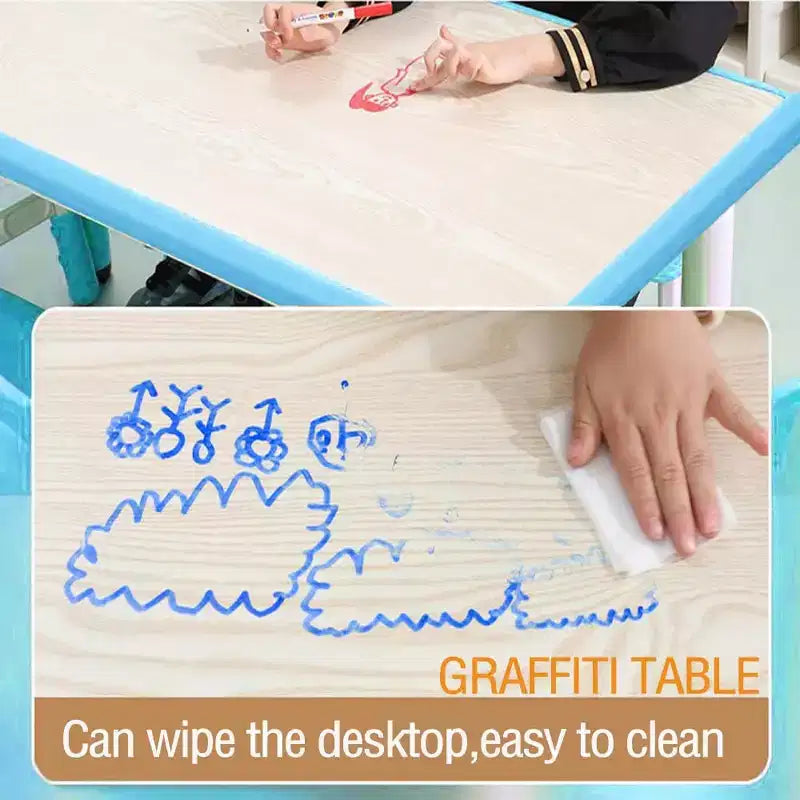 Ensemble Table et Chaises pour Enfants, Bureau Réglable en Hauteur avec 6 Sièges pour 2-10 Ans, Max 136 kg, Table Multi-Activités pour Enfants Crèches, Maison