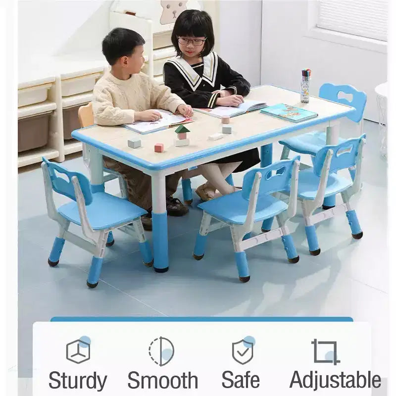 Ensemble Table et Chaises pour Enfants, Bureau Réglable en Hauteur avec 6 Sièges pour 2-10 Ans, Max 136 kg, Table Multi-Activités pour Enfants Crèches, Maison