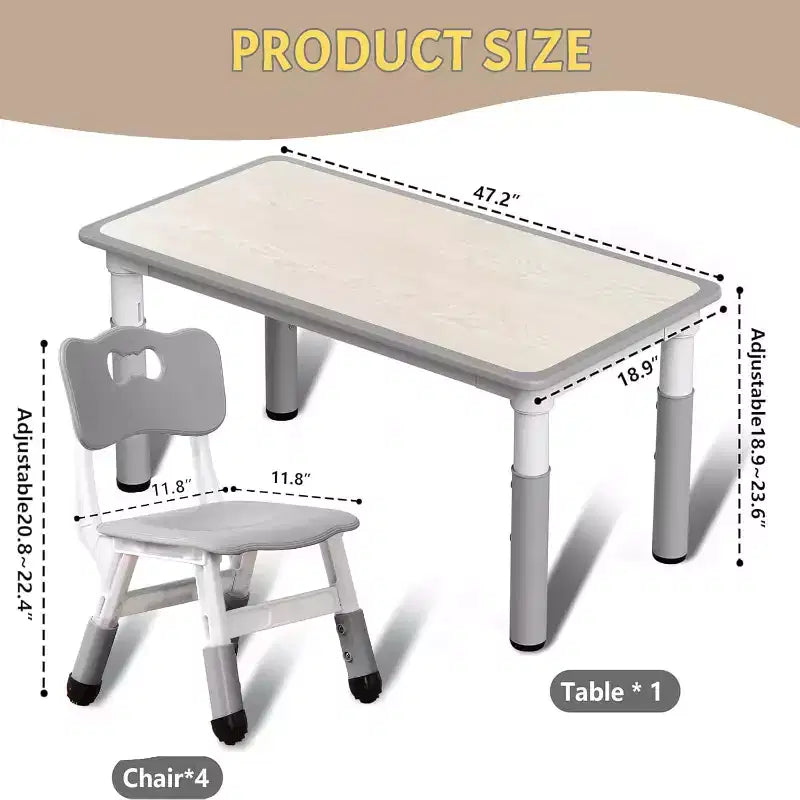 Ensemble Table et Chaises pour Enfants, Bureau Réglable en Hauteur avec 6 Sièges pour 2-10 Ans, Max 136 kg, Table Multi-Activités pour Enfants Crèches, Maison