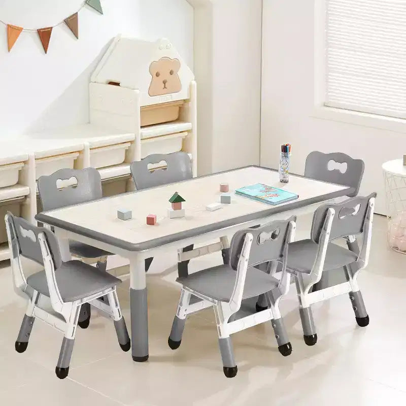 Ensemble Table et Chaises pour Enfants, Bureau Réglable en Hauteur avec 6 Sièges pour 2-10 Ans, Max 136 kg, Table Multi-Activités pour Enfants Crèches, Maison