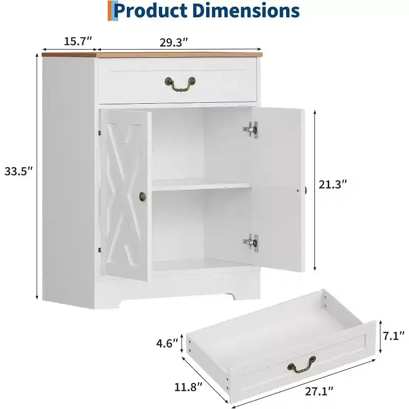 Meuble de Bar à Café de Ferme, Blanc, avec 2 Portes, Tiroir, Étagère Réglable, Capacité de 68 kgAssemblage Facile pour Cuisine, Salle à Manger, Entrée