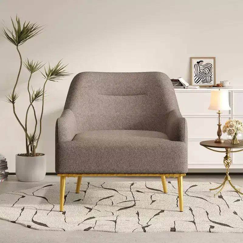 Fauteuil d'appoint moderne avec accoudoirs, canapé simple, fauteuil de lecture avec dossier incurvé et pieds en métal doré - ModernLuxe