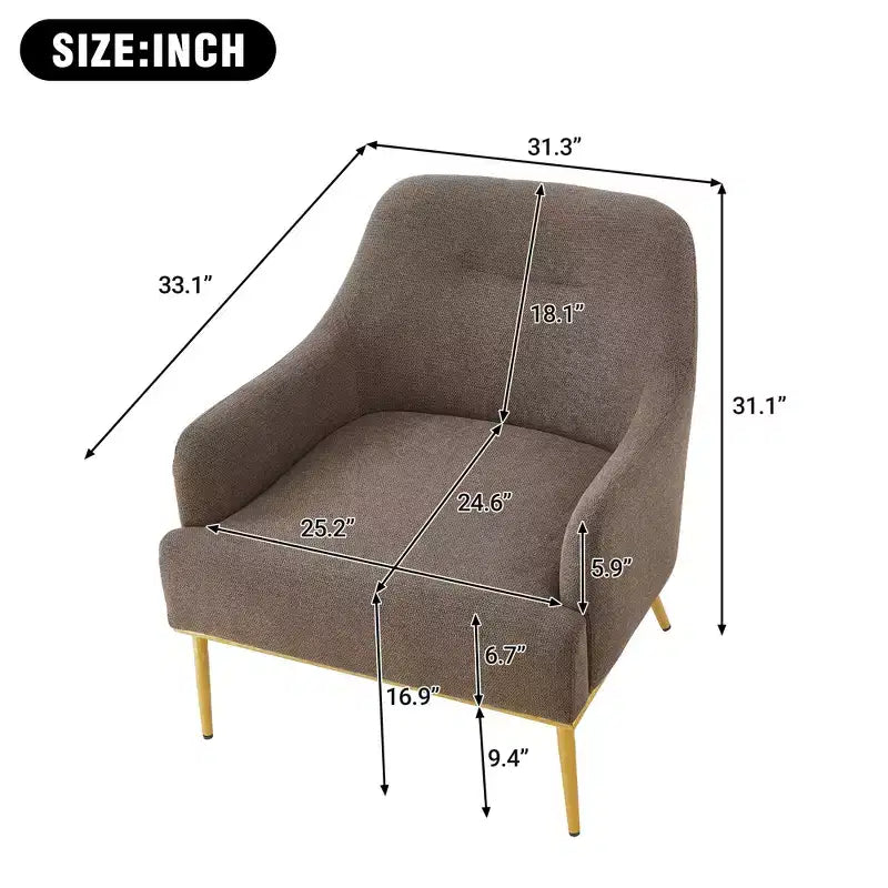 Fauteuil d'appoint moderne avec accoudoirs, canapé simple, fauteuil de lecture avec dossier incurvé et pieds en métal doré - ModernLuxe